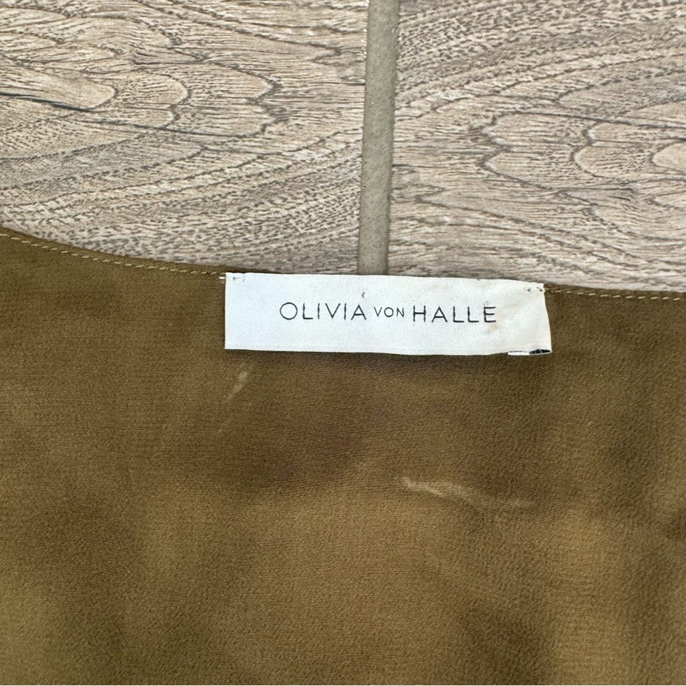 Olivia Von Halle Silk Midi Dress Button Down Tie Sleeve Olive Green Small - Picture 5 of 9